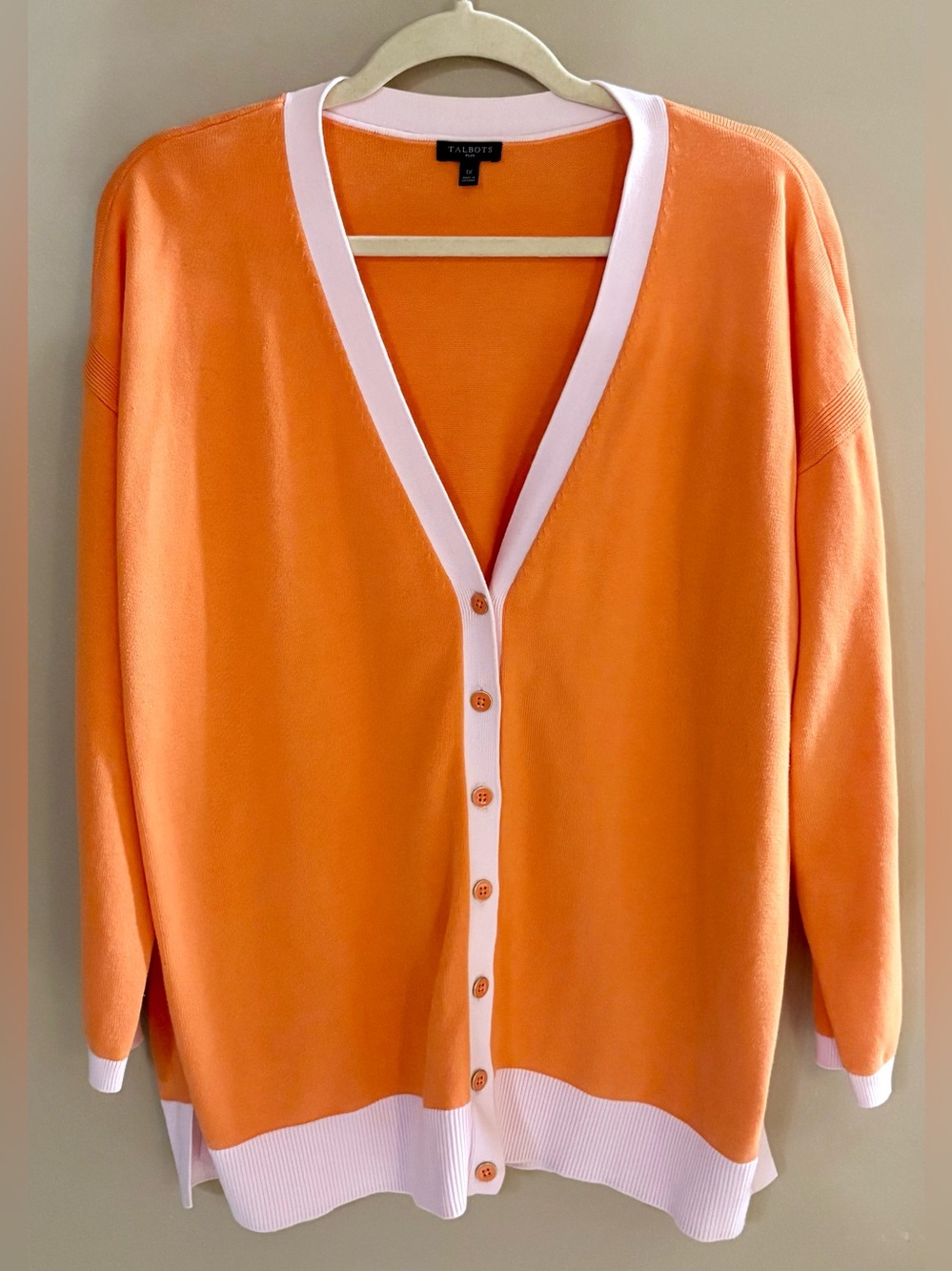 Talbots Orange Cardigan with White Trim